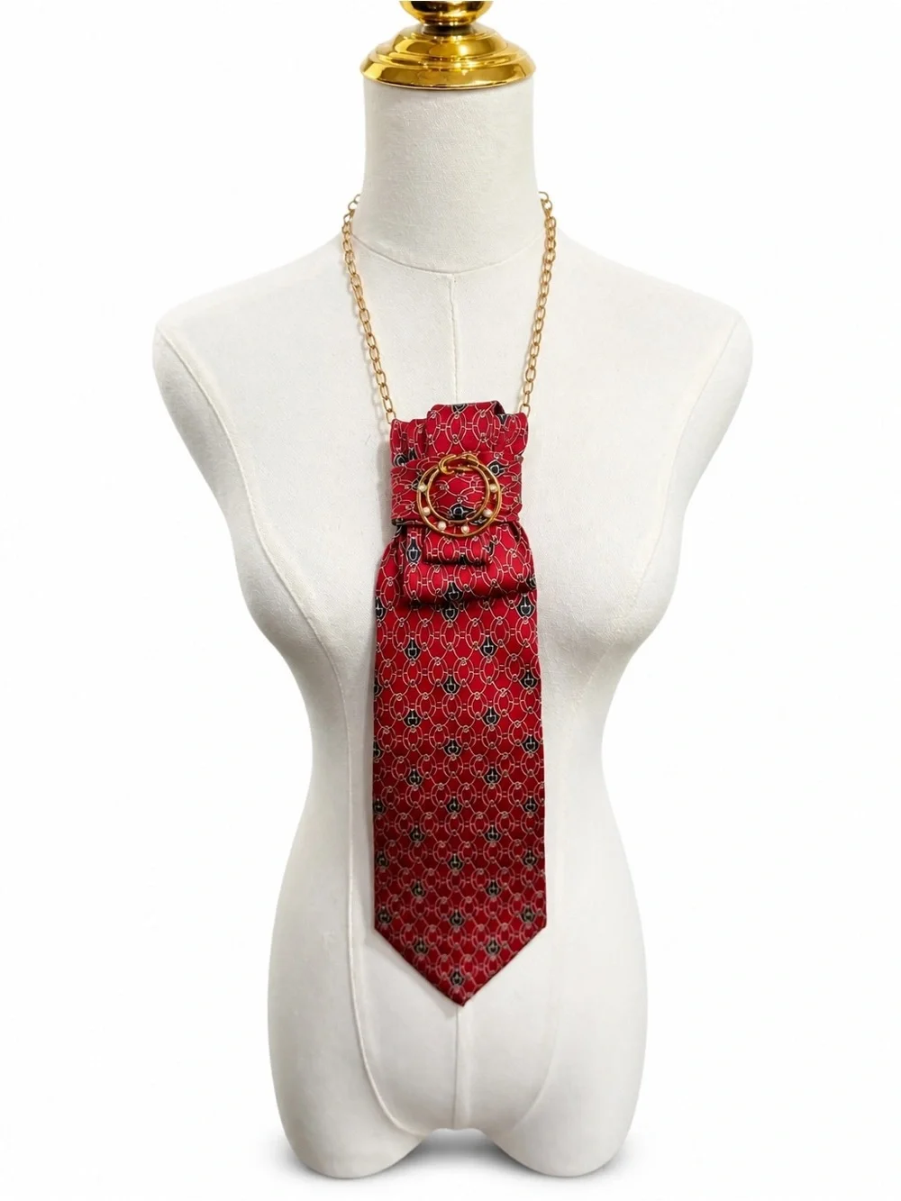Vintage Sutter Grant Silk Necktie Statement Necklace Red Gold